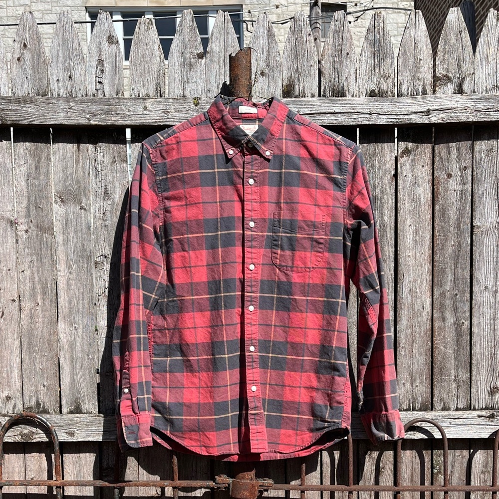 J. Crew Slim Broken-In Oxford Organic Cotton in Red Wallace Tartan